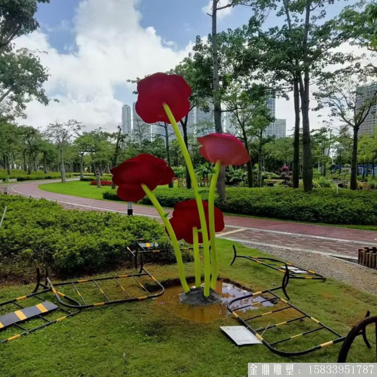 不銹鋼仿真玫瑰花雕塑，公園花朵雕塑3